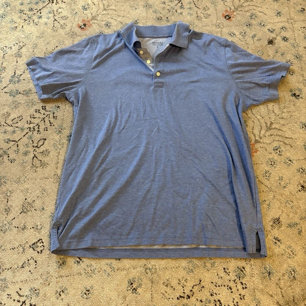Brooks Brothers Men's Supima Cotton Polo Shirt Large Blue Heather Sleeve Logo